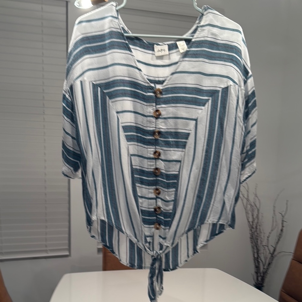 Daytrip Striped Button Down Shirt with Tie Front